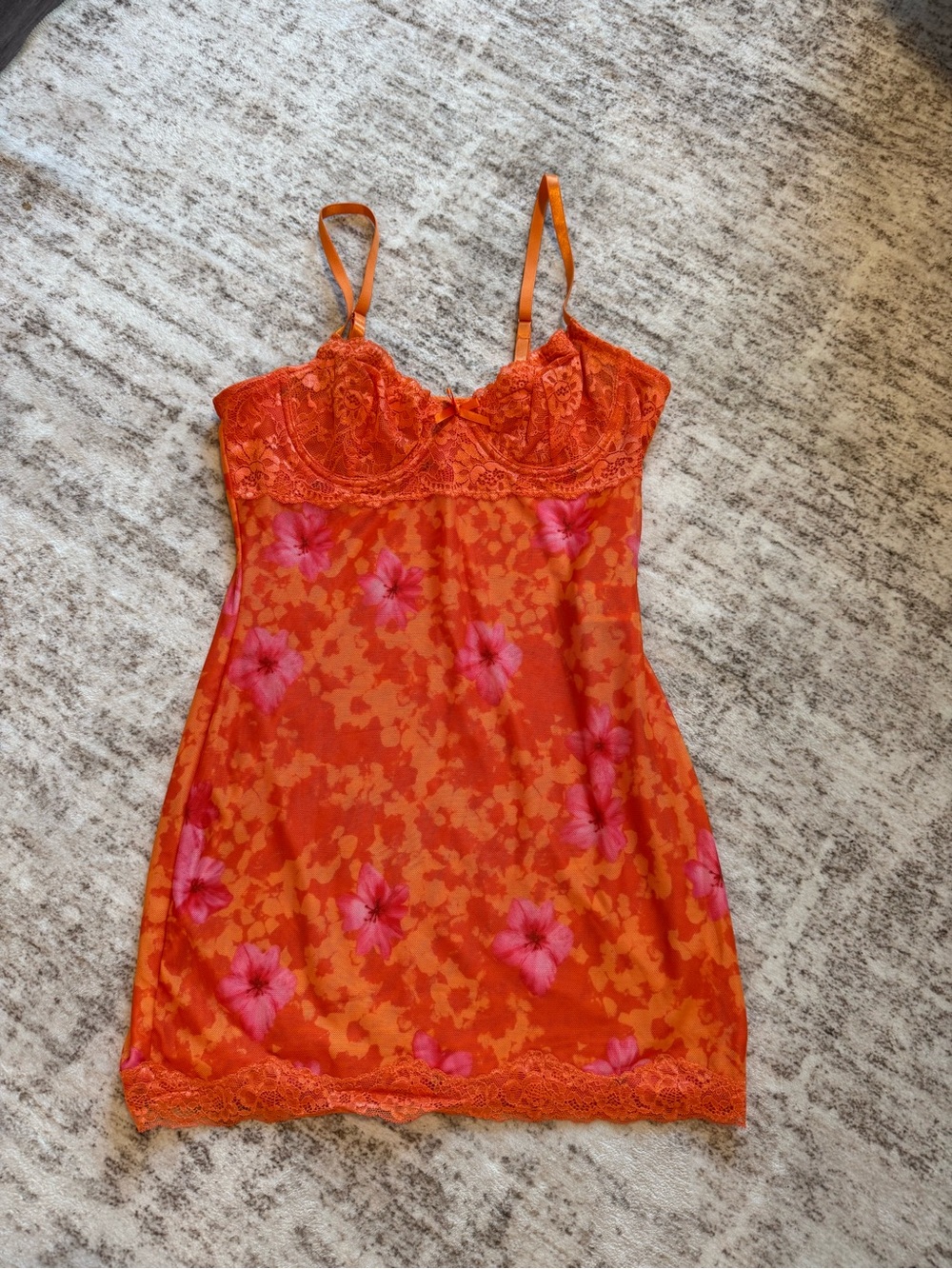 Orange & Pink Floral Lace Chemise